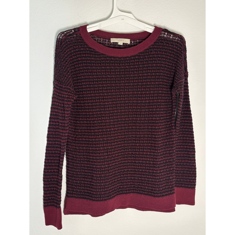 Ann Taylor Loft Womens Burgundy Black Textured Knit Long Sleeve Sweater Large - Picture 1 of 5